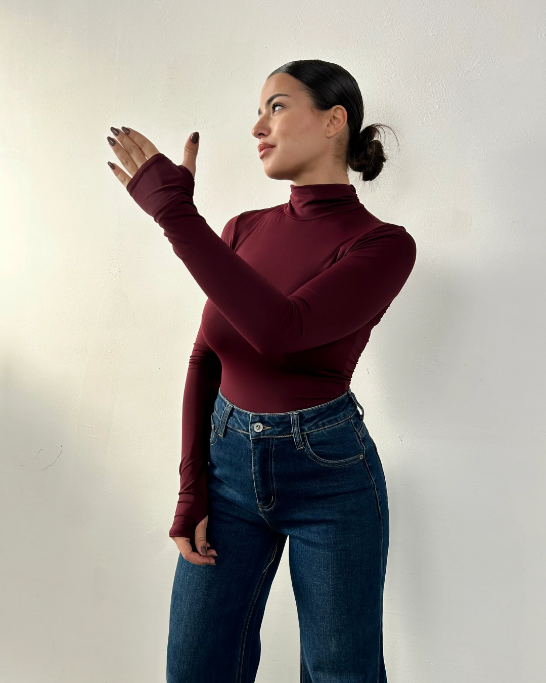 High Neck Top - Bordeaux