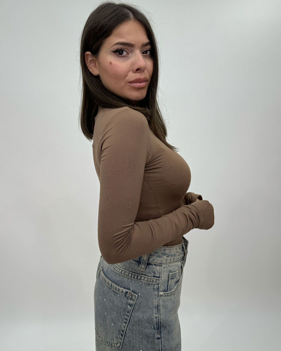 High Neck Top - Camel