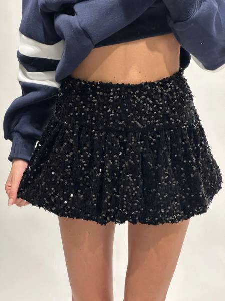 Sequin Balloon Skirt - Black