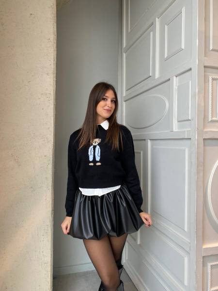 Eco Leather Balloon Skirt - Black
