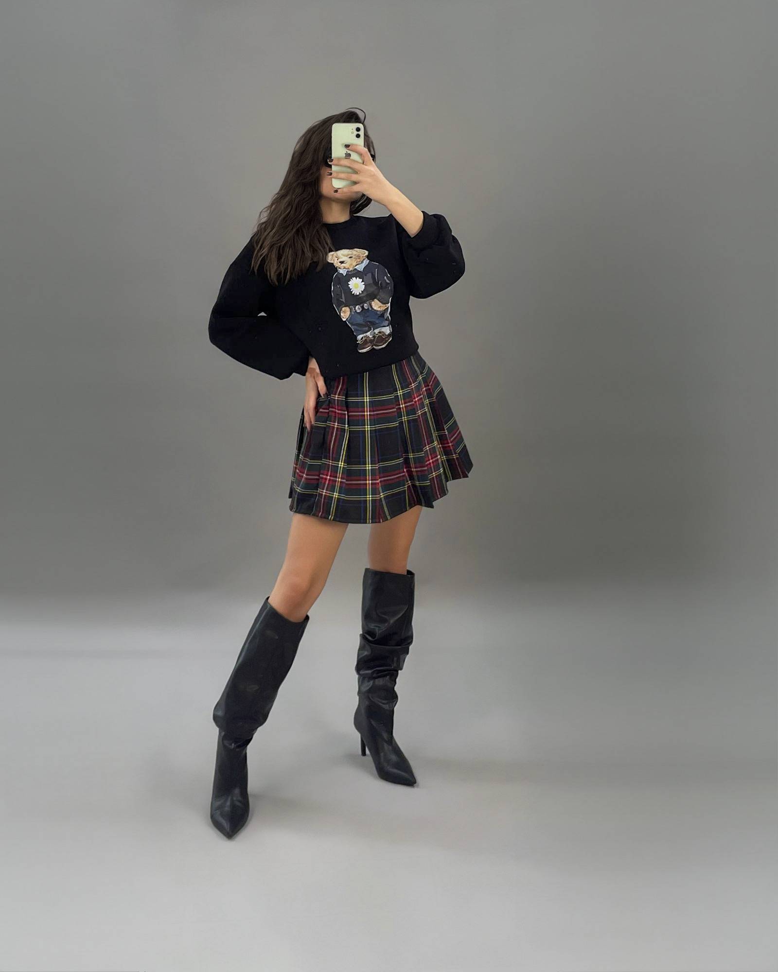 Pleated Tartan Skirt - Blue