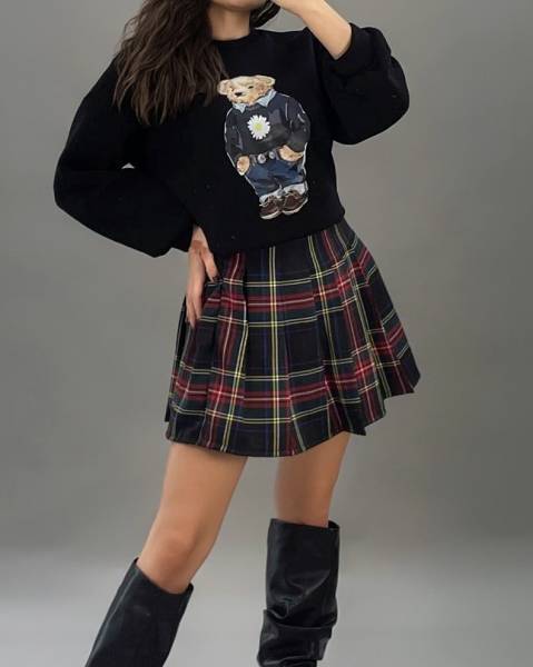 Pleated Tartan Skirt - Blue