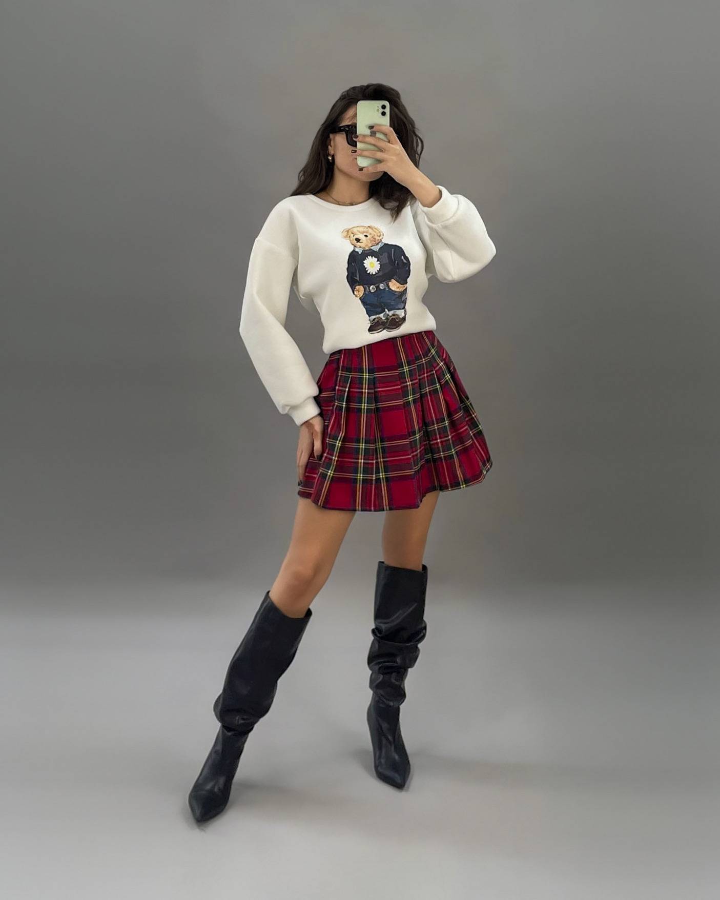 Pleated Tartan Skirt - Red