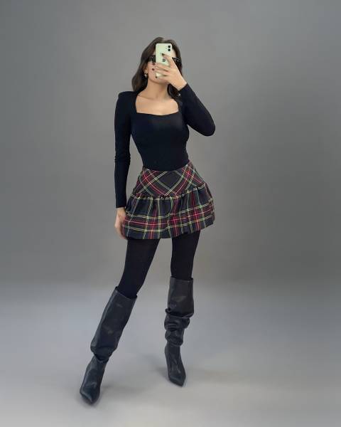 Tartan Balloon Skirt - Blue