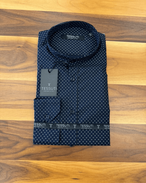 Mao Collar Mini Print Shirt - Black