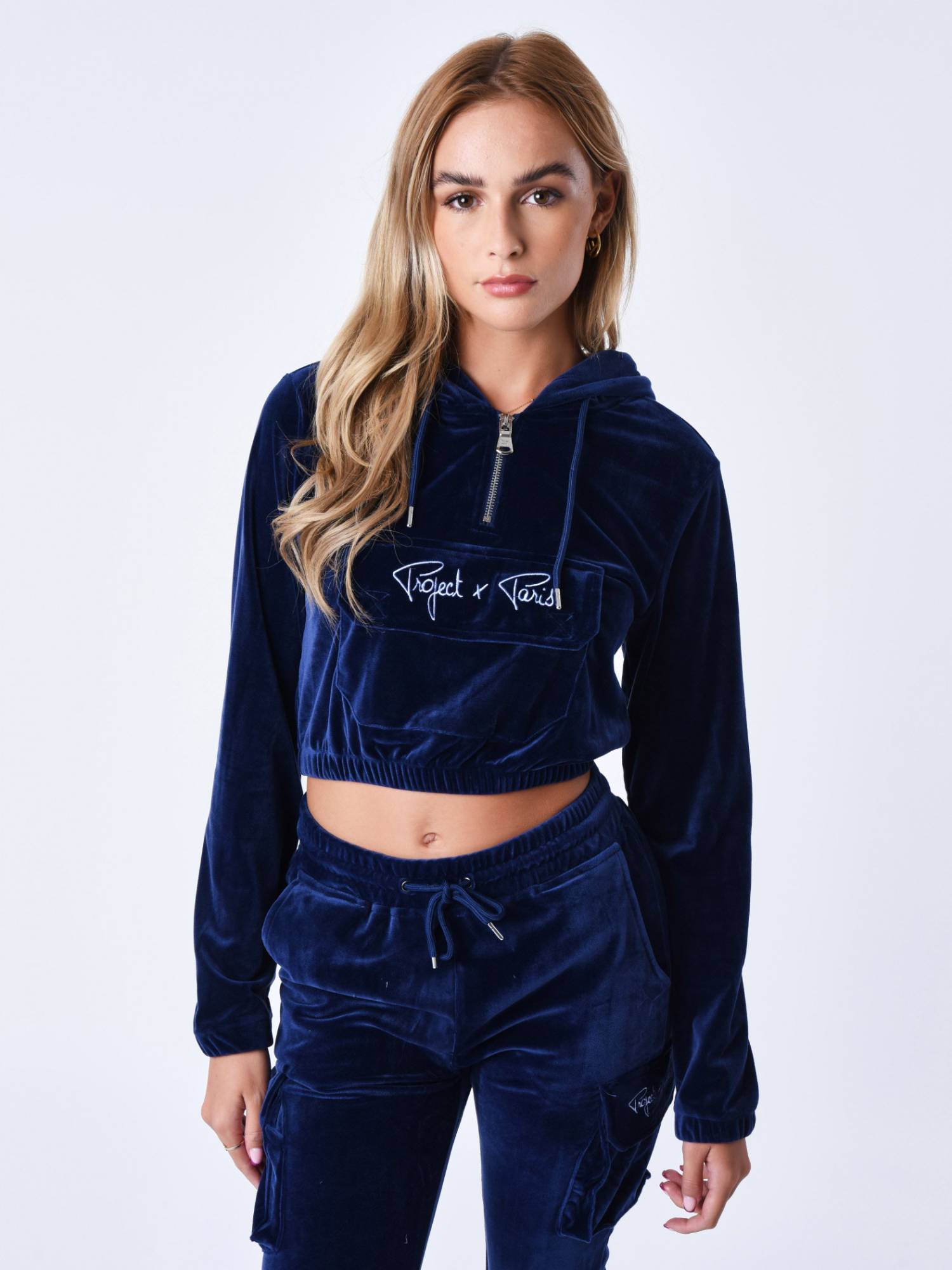 Project X Paris Velvet Signature Hoodie - Blue