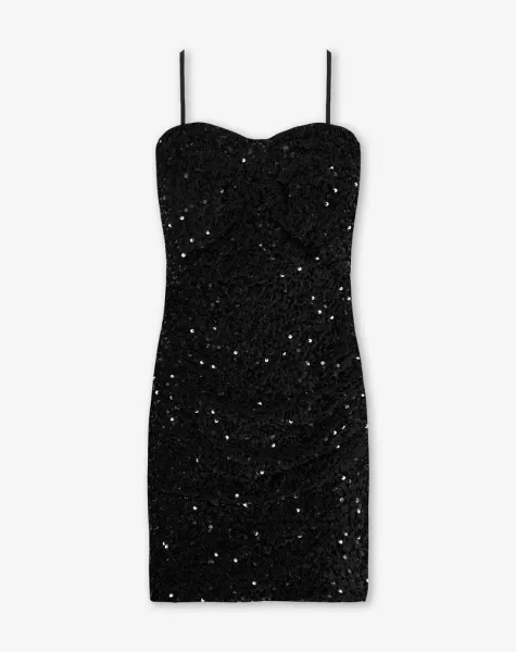 Velvet Sequin Bow Dress - Black