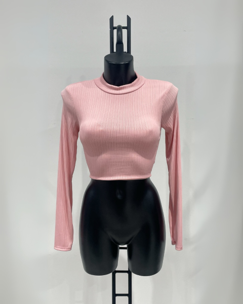 Lace Up Back Crop Top - Pink