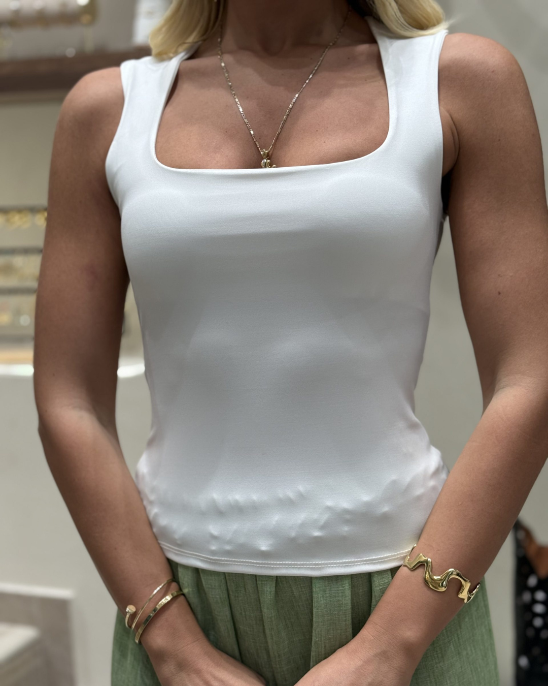 Square Neck Crop Top - White