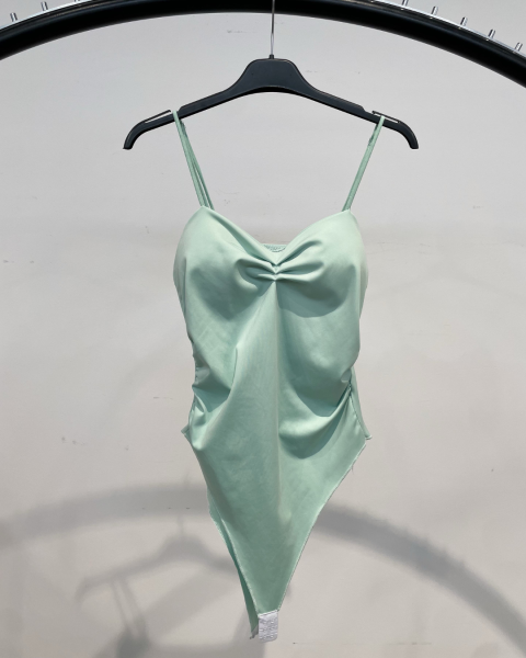 Spaghetti Straps Ruched Bodysuit - Mint