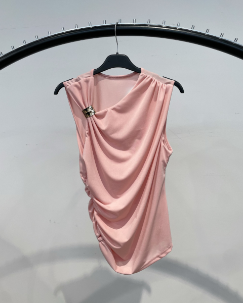 One Shoulder Gold Detail Blouse - Pink