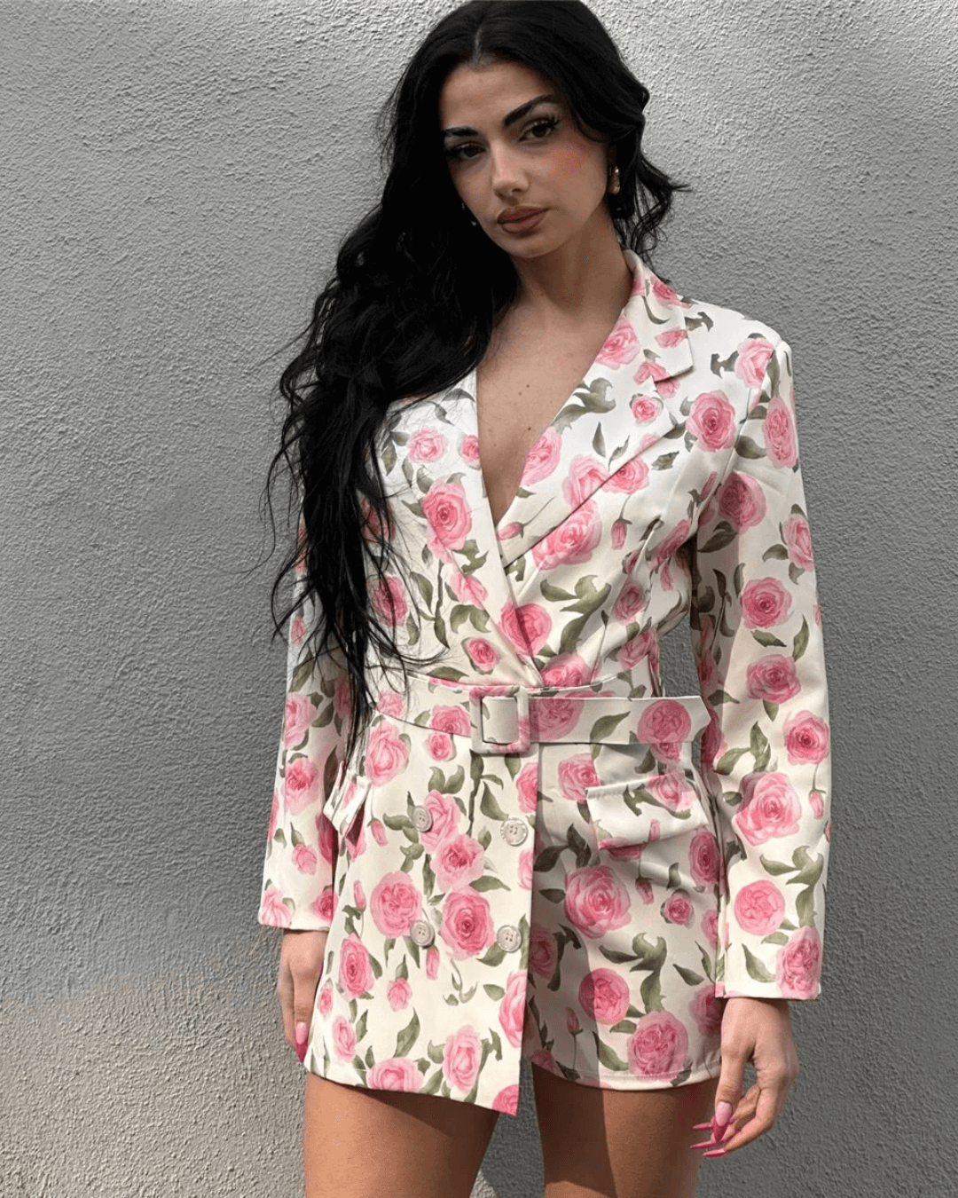 Floral Blazer Playsuit - White