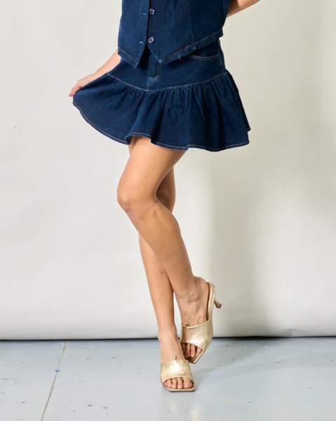 Ruffled Hem Denim Mini Skirt - Dark Blue