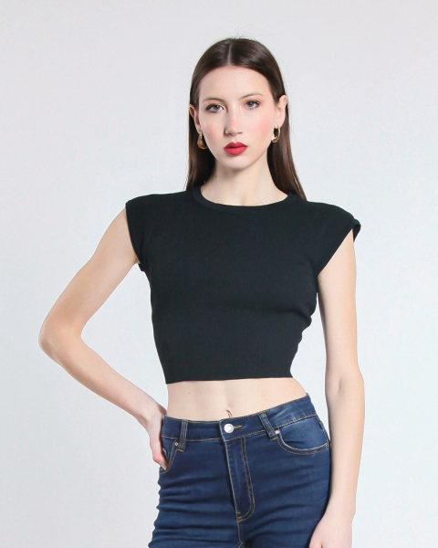 Cropped Viscose Top - Black