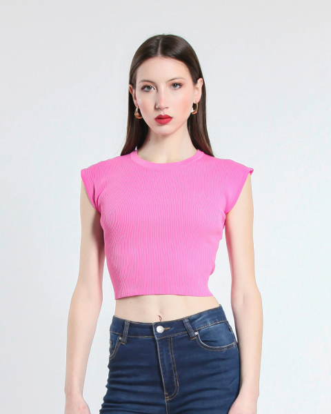 Cropped Viscose Top - Fuchsia