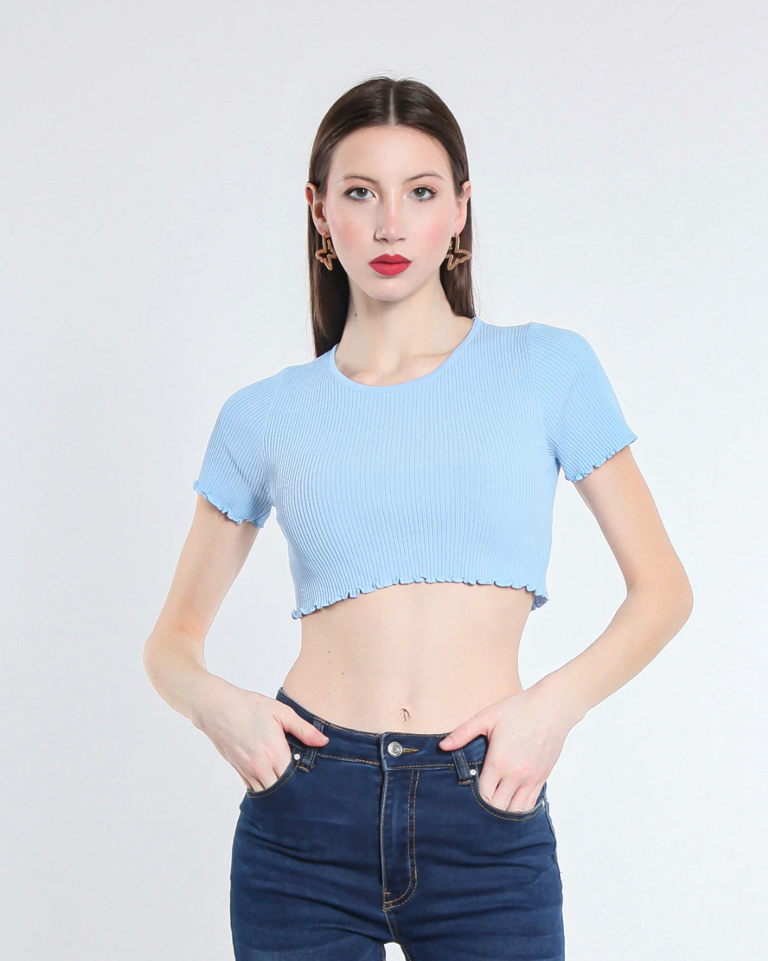 Cropped Viscose Top - Sky Blue