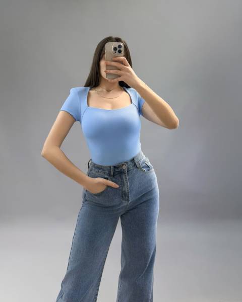 Square-Neck Bodysuit - Sky Blue