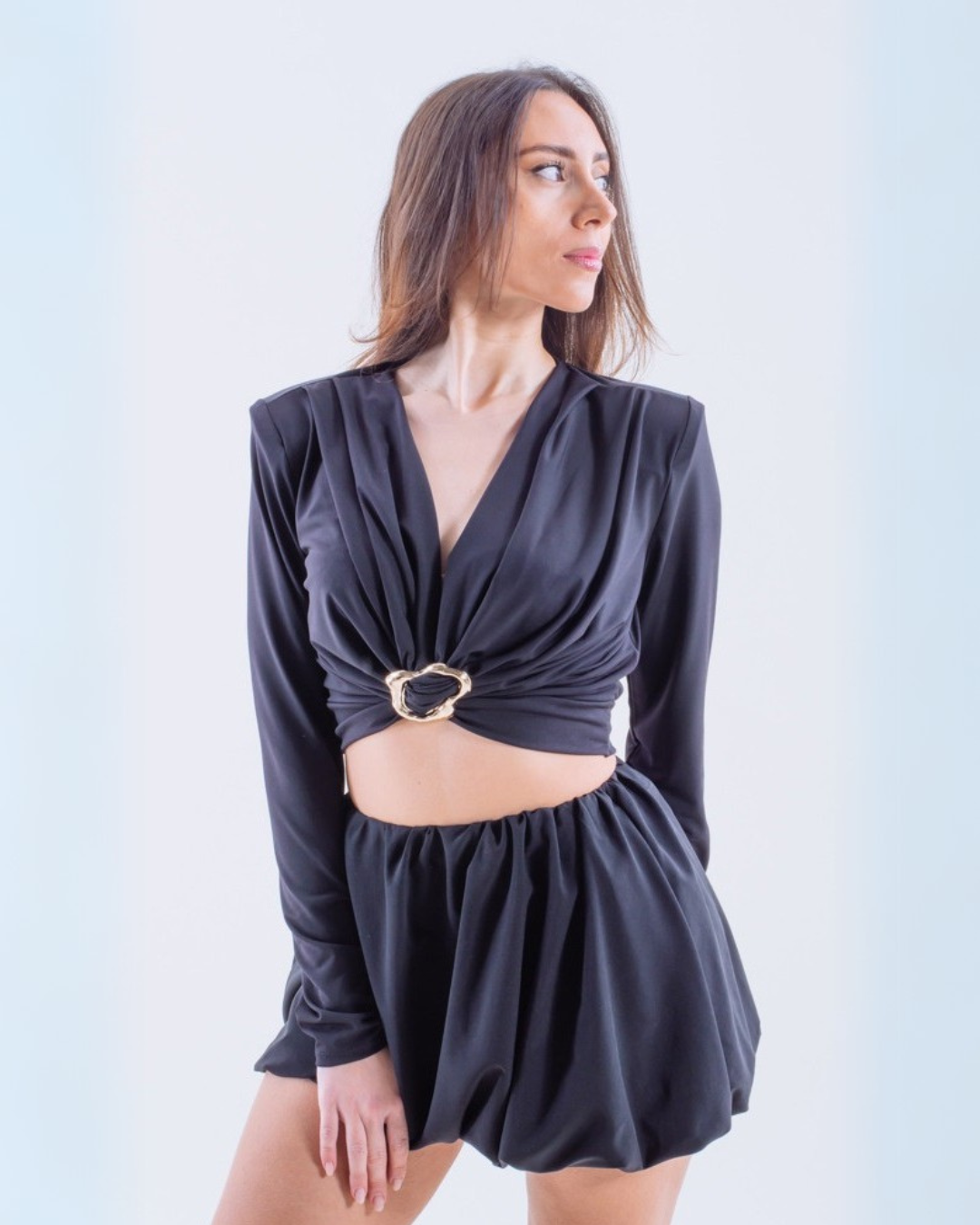 Gold Ring Detail Top - Black