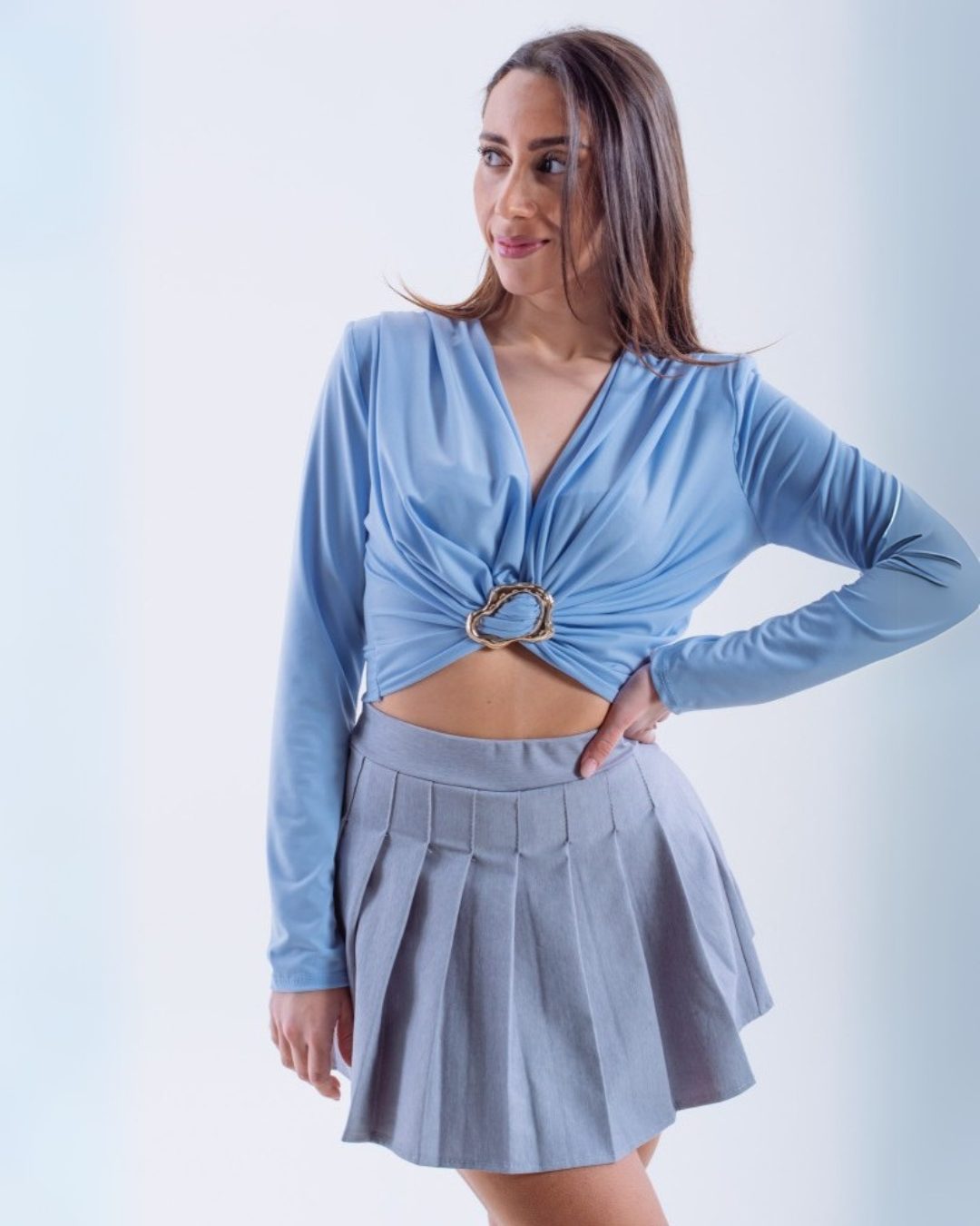 Gold Ring Detail Top - Sky Blue