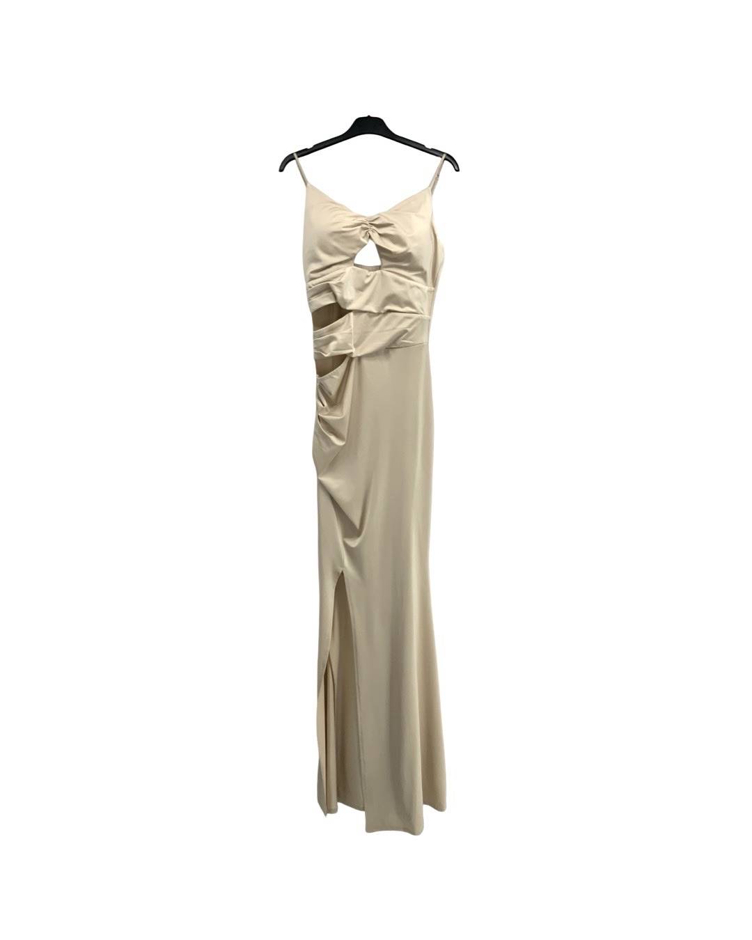 Cut Out Ruched Maxi Dress - Beige