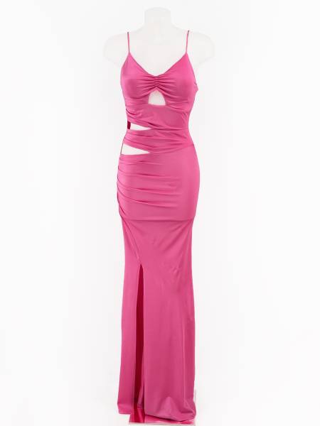 Cut Out Ruched Maxi Dress - Fuchsia