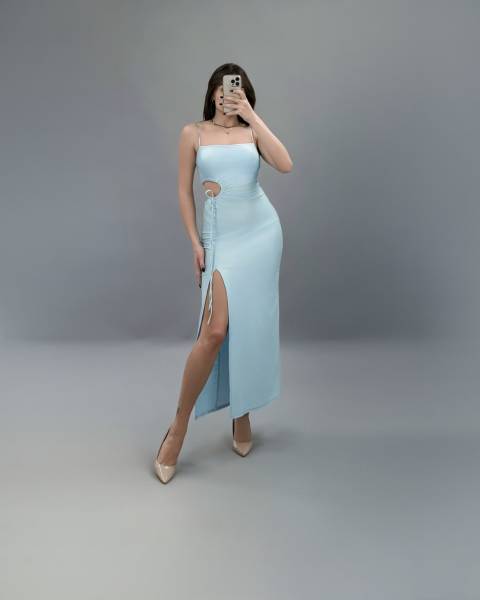 Maxi Dress with Side Cutout - Sky Blue