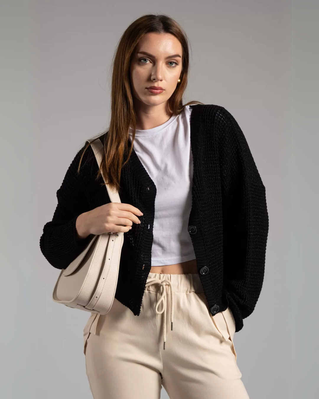 Knit Button-Up Cardigan - Black