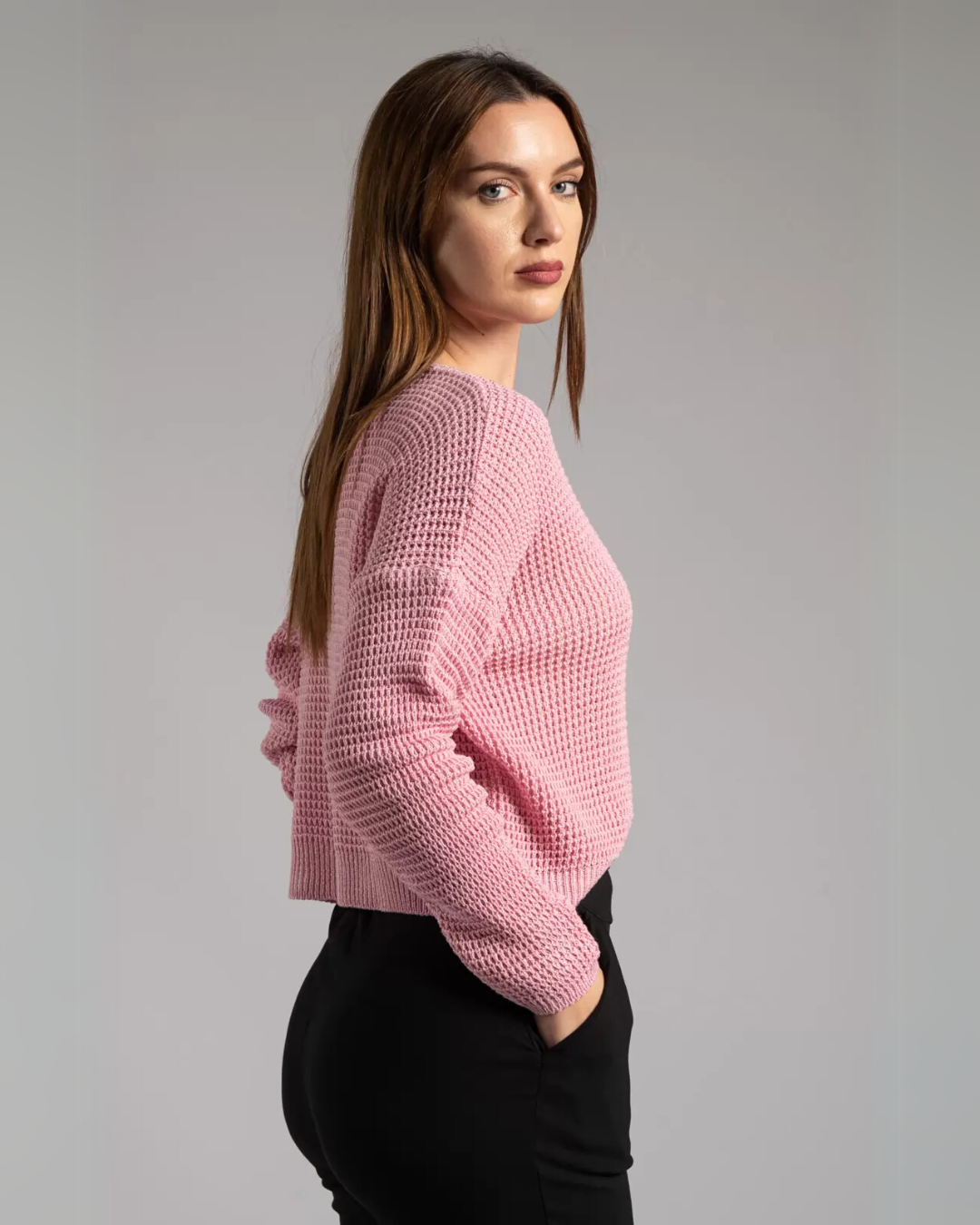 Knit Button-Up Cardigan - Pink