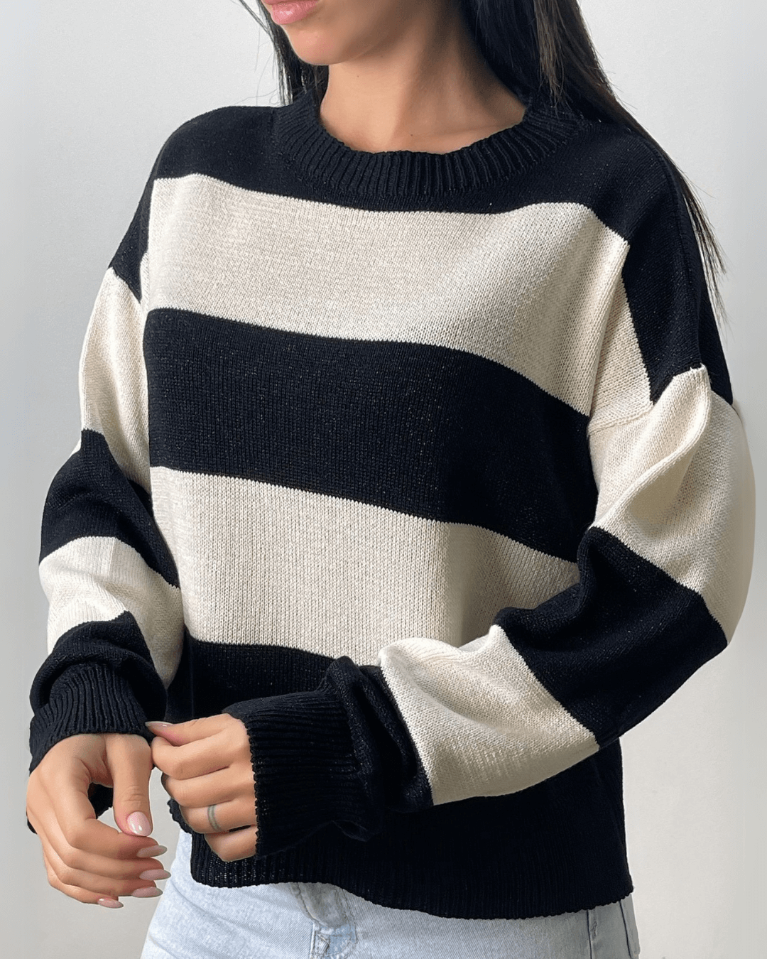 Striped Knit Sweater - Black
