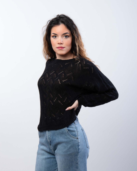 Open-Knit Sweater - Black