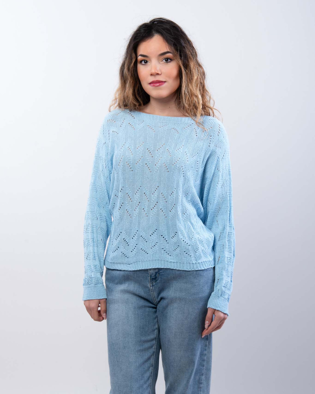 Open-Knit Sweater - Sky Blue