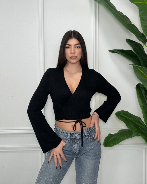 Wrap Knit Sweater - Black
