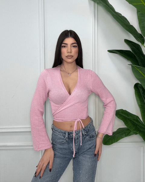 Wrap Knit Sweater - Pink