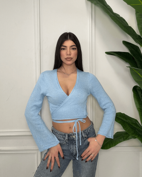 Wrap Knit Sweater - Sky Blue