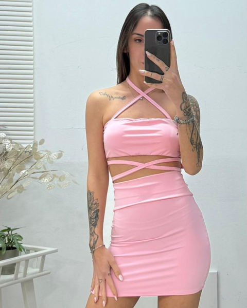 Crisscross Mini Dress - Pink