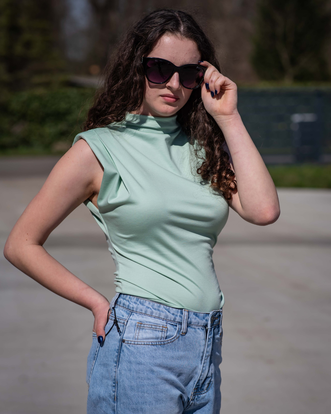 Padded Shoulders Top - Mint