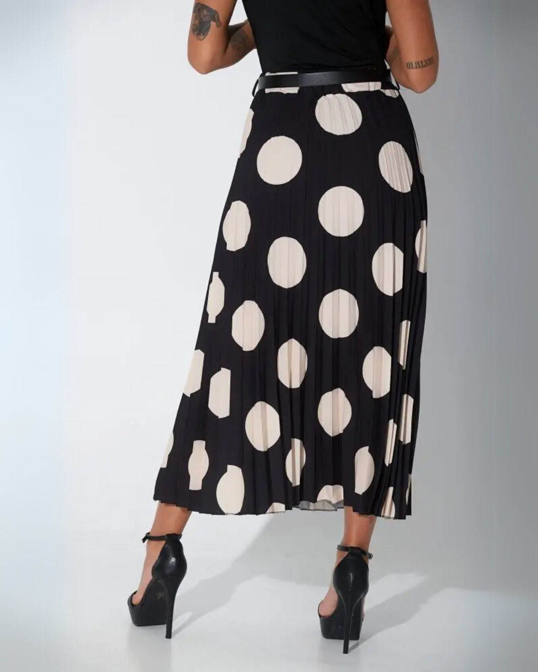 Printed Pleated Midi Skirt - Black