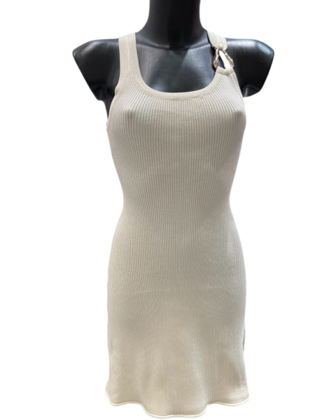 Golden Ring Ribbed Mini Dress - Beige
