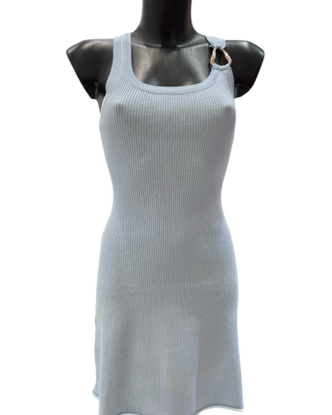 Golden Ring Ribbed Mini Dress - Sky Blue