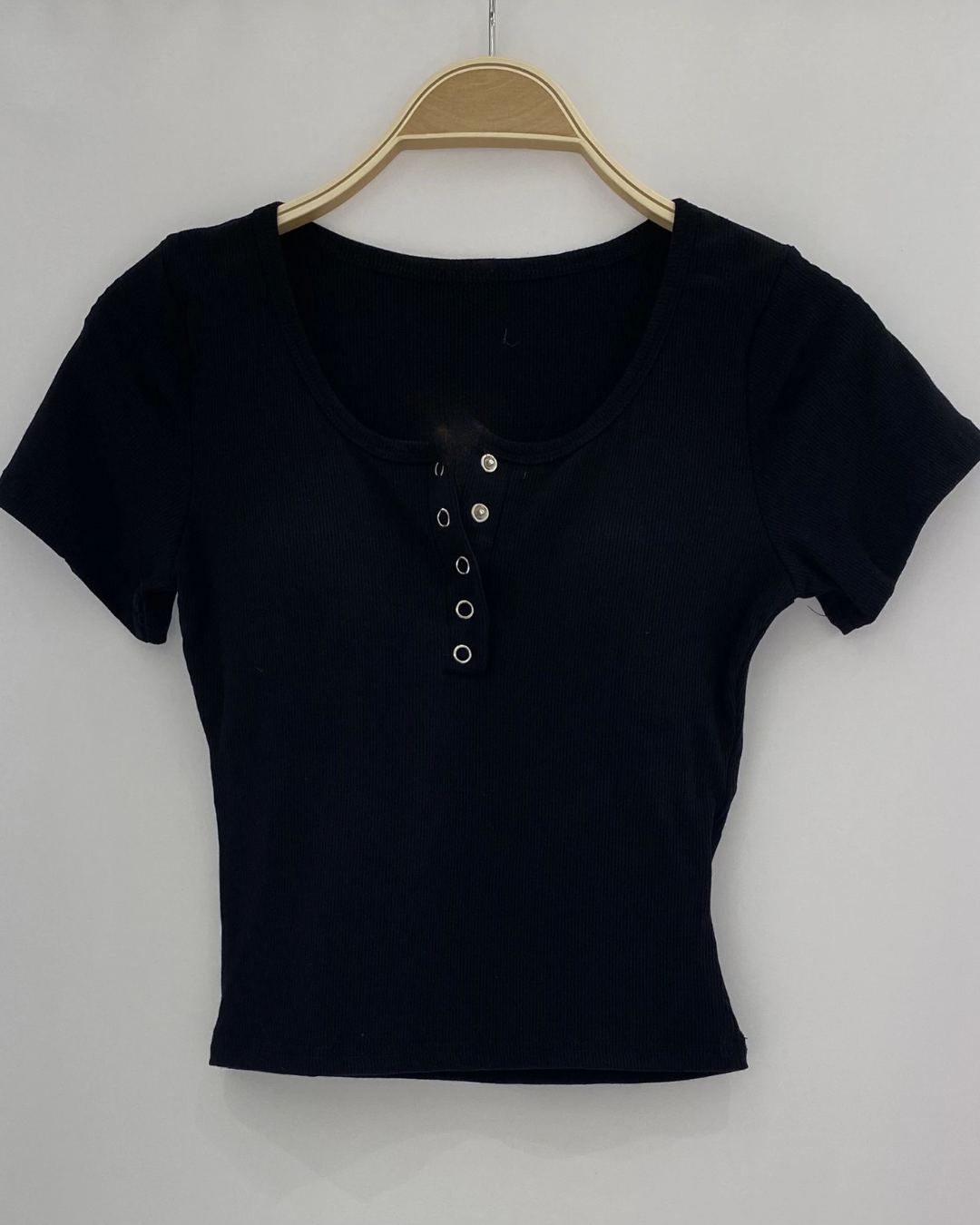 Ribbed Button Up Crop Top - Black