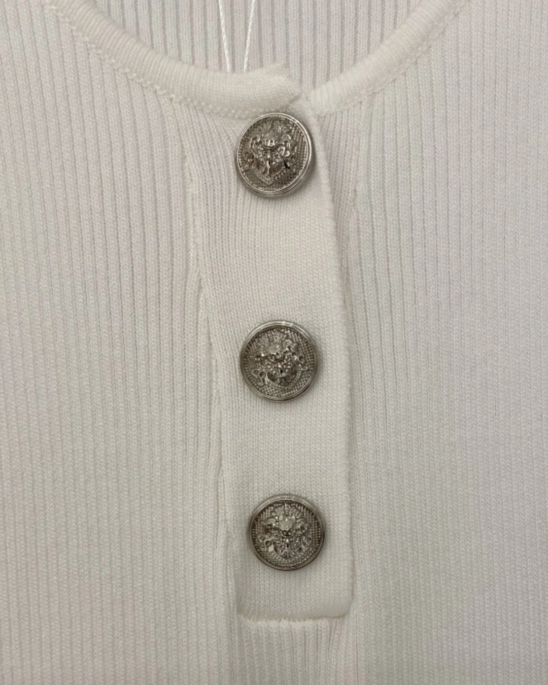 Button Detail Ribbed Dress - White