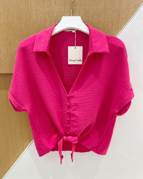 Front Tie Shirt - Fuchsia