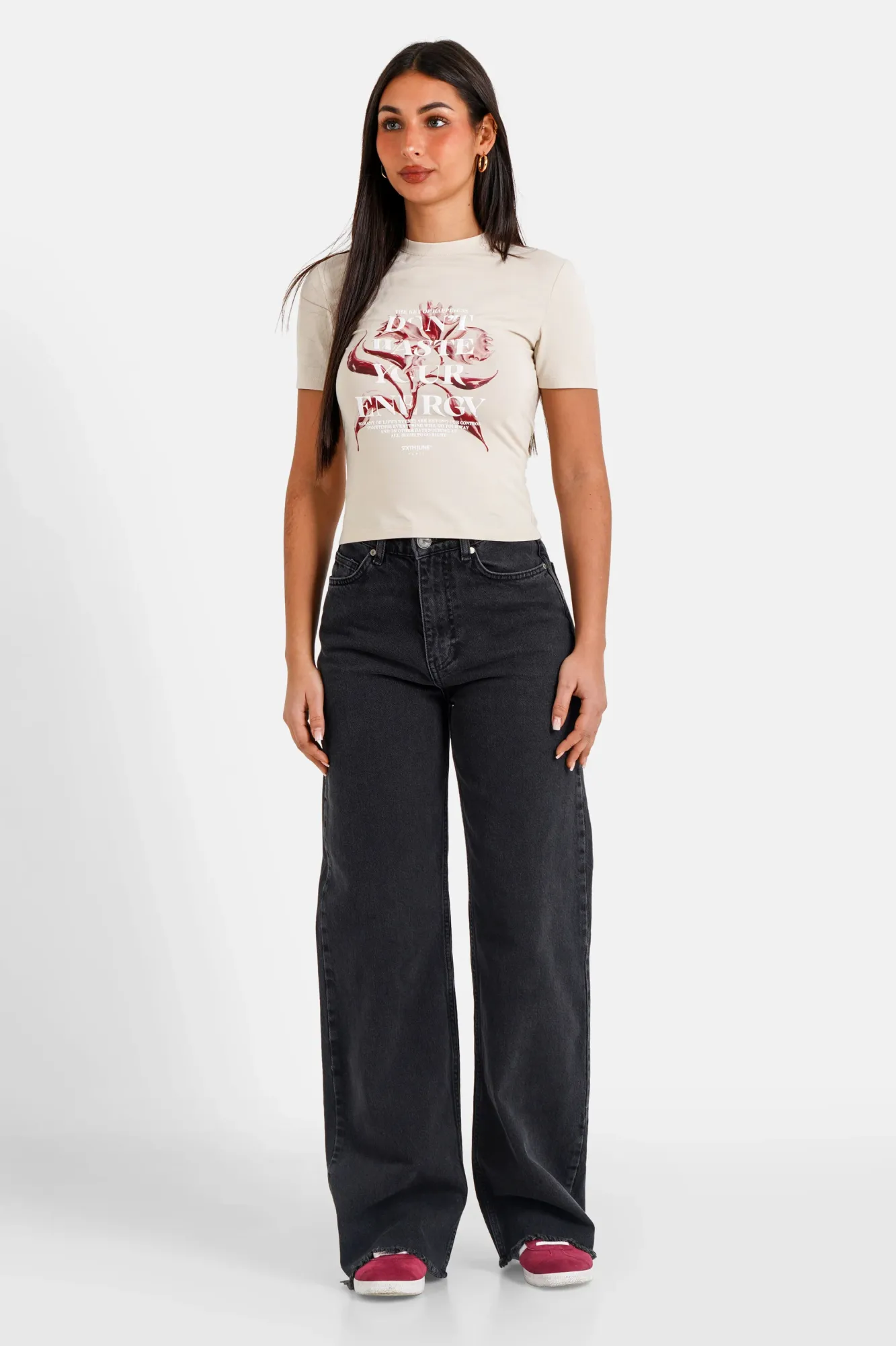 Sixth June Metallic Flower T-shirt - Beige