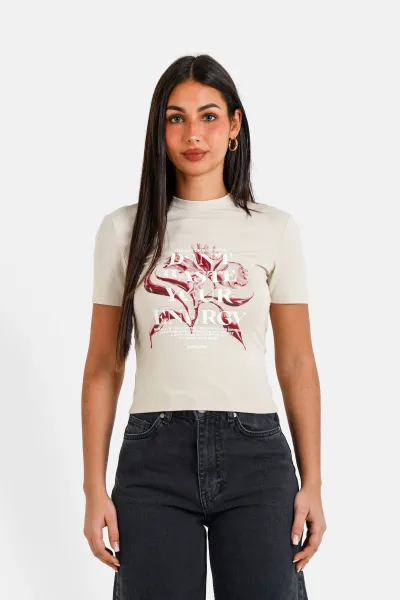 Sixth June Metallic Flower T-shirt - Beige