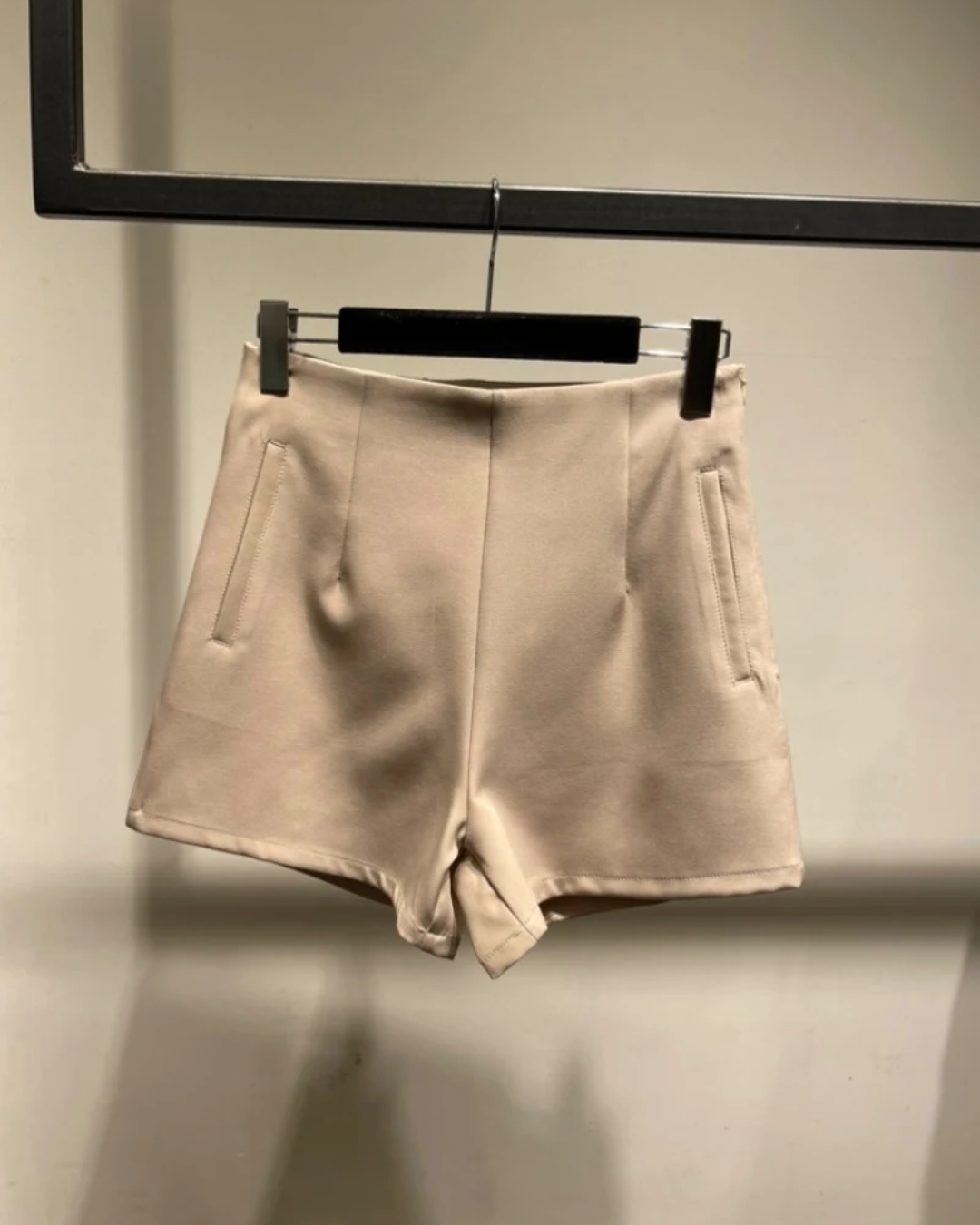 High-Waisted Tailored Shorts - Beige