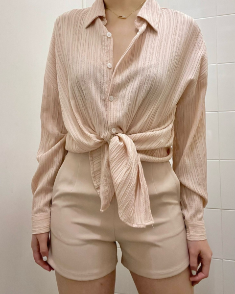 High-Waisted Tailored Shorts - Beige