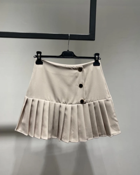 High-Waisted Pleated Skirt - Beige