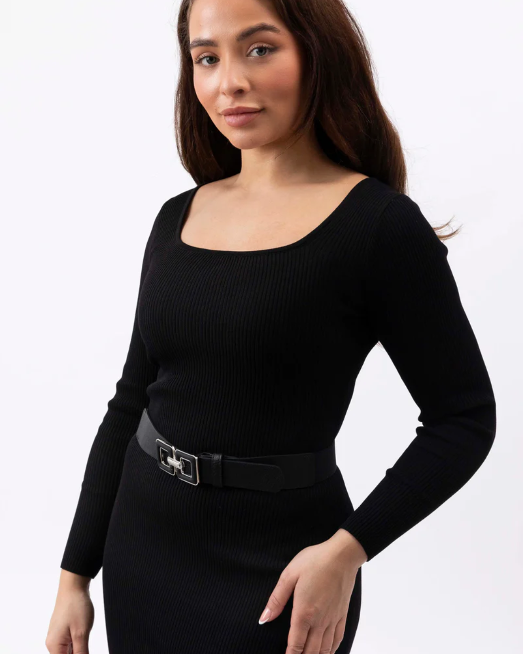 Doubled Buckle Elasticated Belt - Black