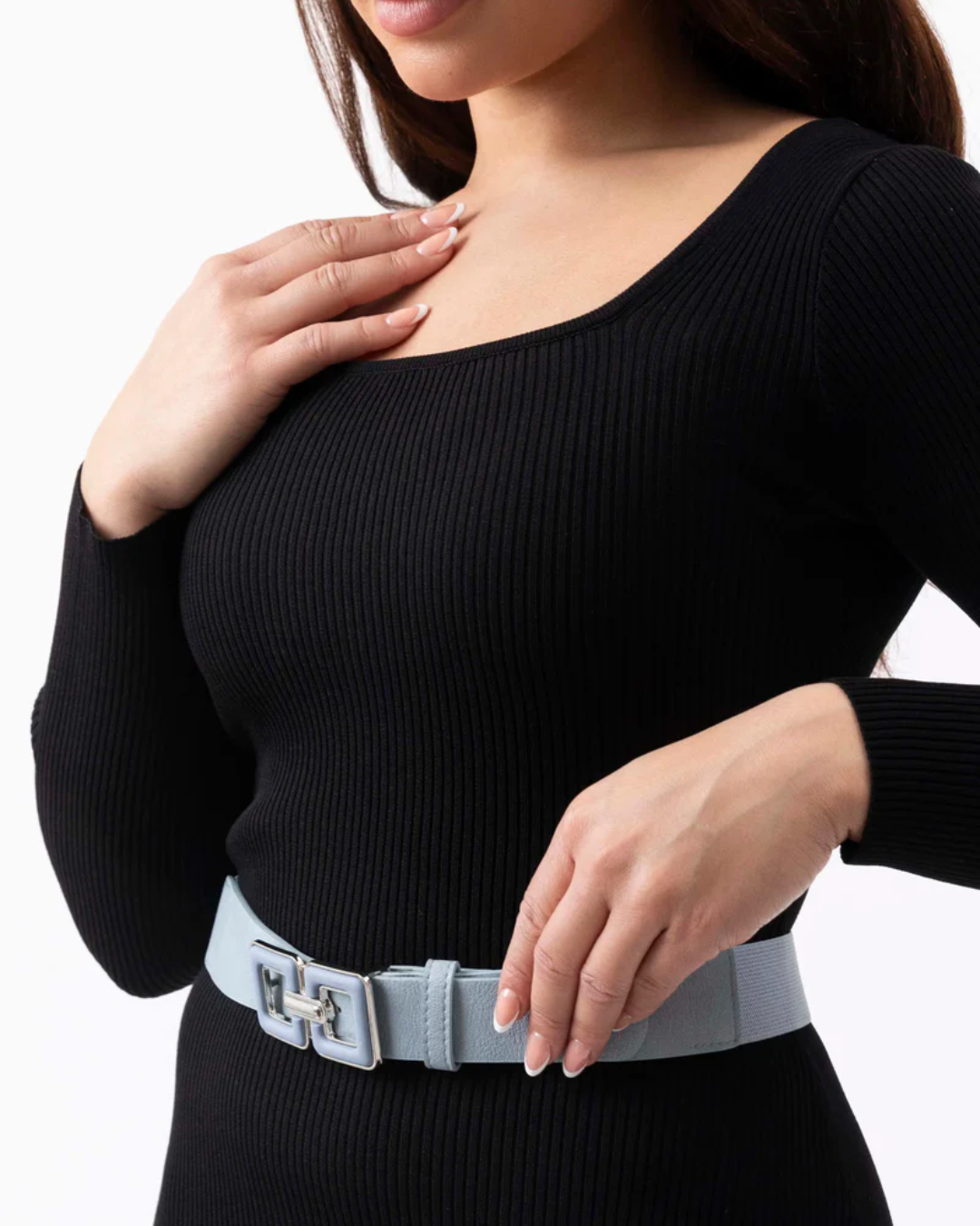 Doubled Buckle Elasticated Belt - Sky Blue