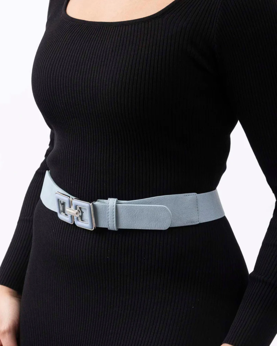Doubled Buckle Elasticated Belt - Sky Blue